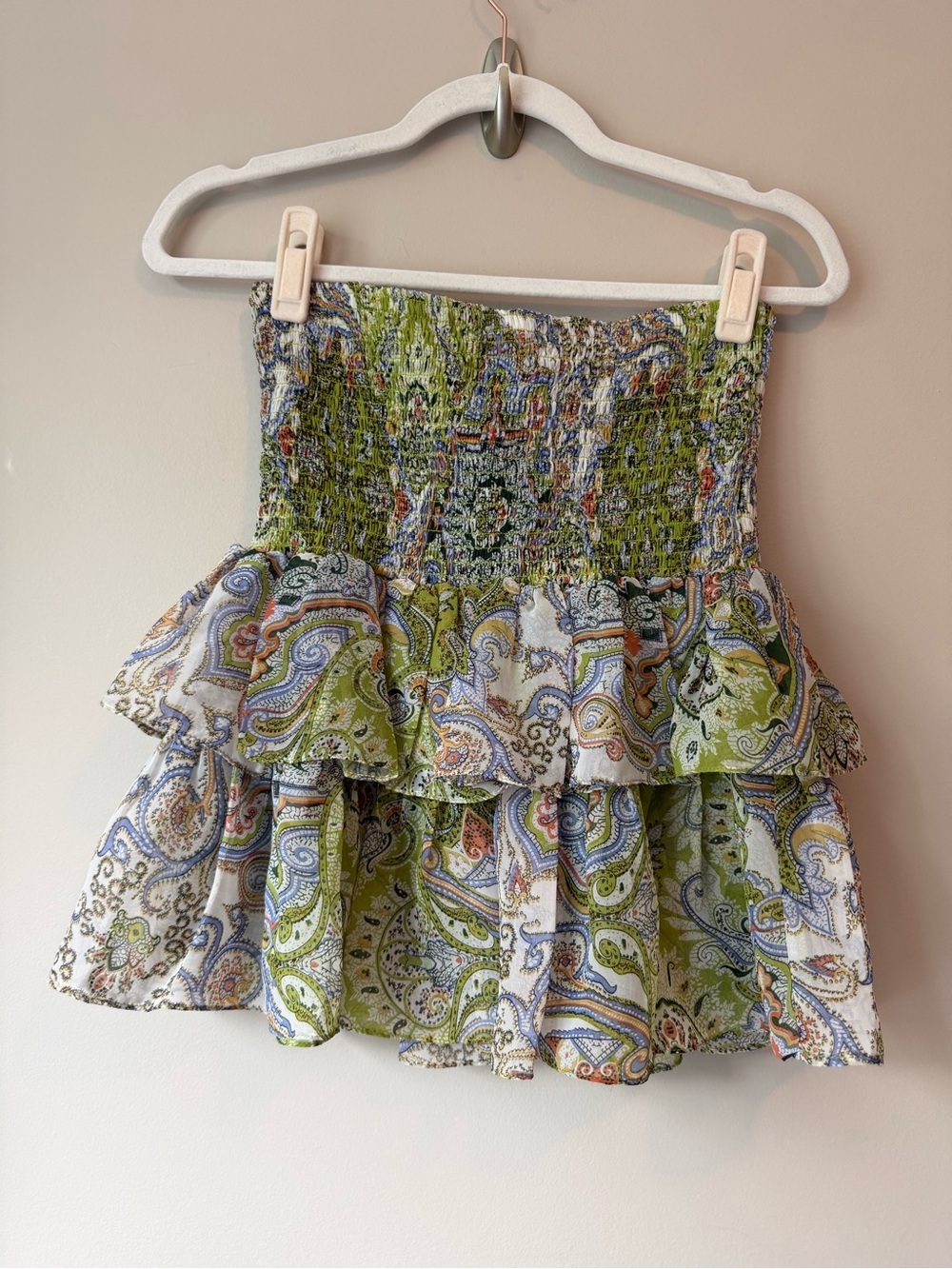 NWOT Sen Paisley Print Smocked Tiered Mini Skirt S